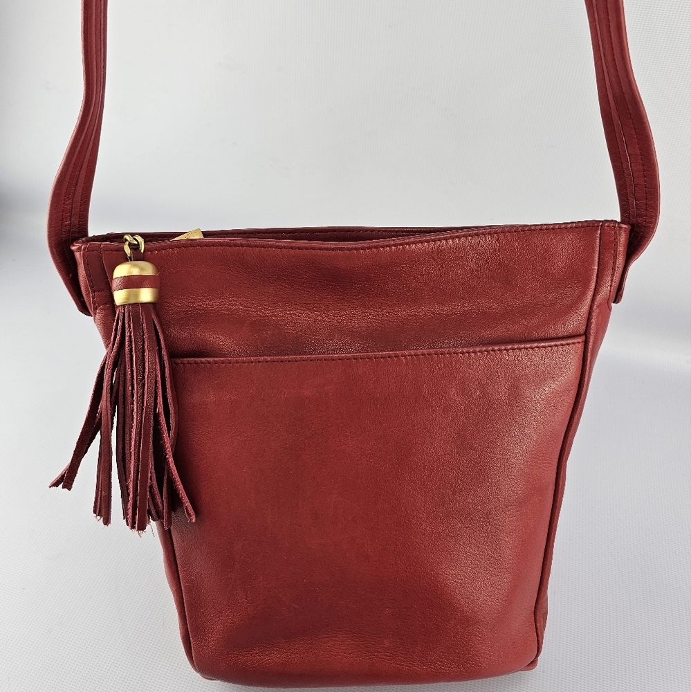 Tignanello Leather Bucket Shoulder Purse Red